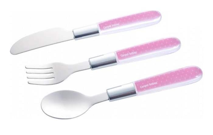 Canpol baby pribor - metalni set nož, viljuška i kašika 9/477, pink