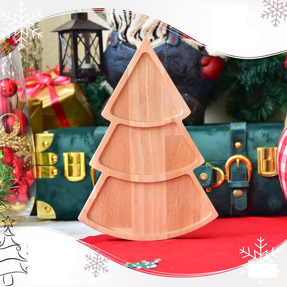 Daska od drveta bukve u obliku jelke sa tri udubljenja 26x18cm