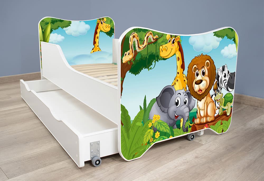 Dečiji krevet sa dušekom, letvicama i fiokom 140x70 cm Africa 