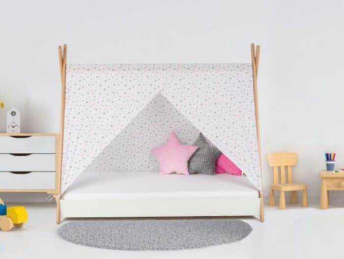 Krevet sa nastrešnicom, dušekom i letvicama 180x80 Tipi, beli 7795