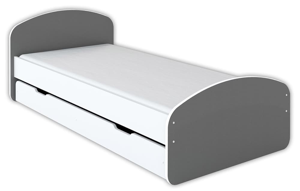 Dečiji krevet sa dušekom, letvicama i fiokom 200x90 cm Luna sivi