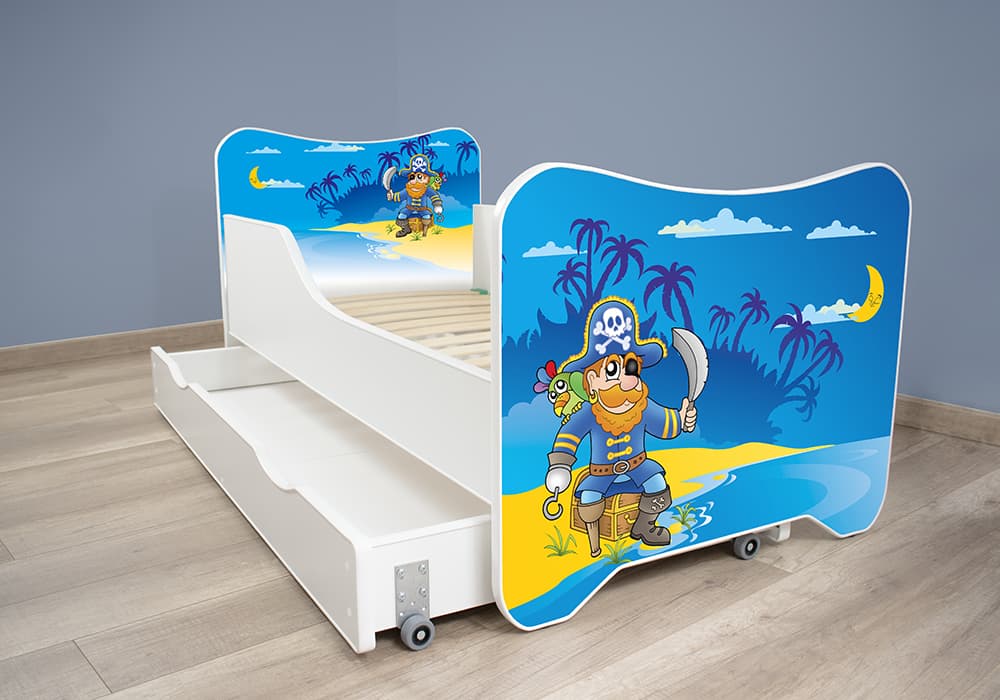 Dečiji krevet sa dušekom, podnicom i fiokom 168x80 cm Happy Kitty Old pirate