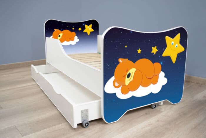 Dečiji krevet sa dušekom, letvicama i fiokom 140x70 cm Happy kitty Sleeping teddy