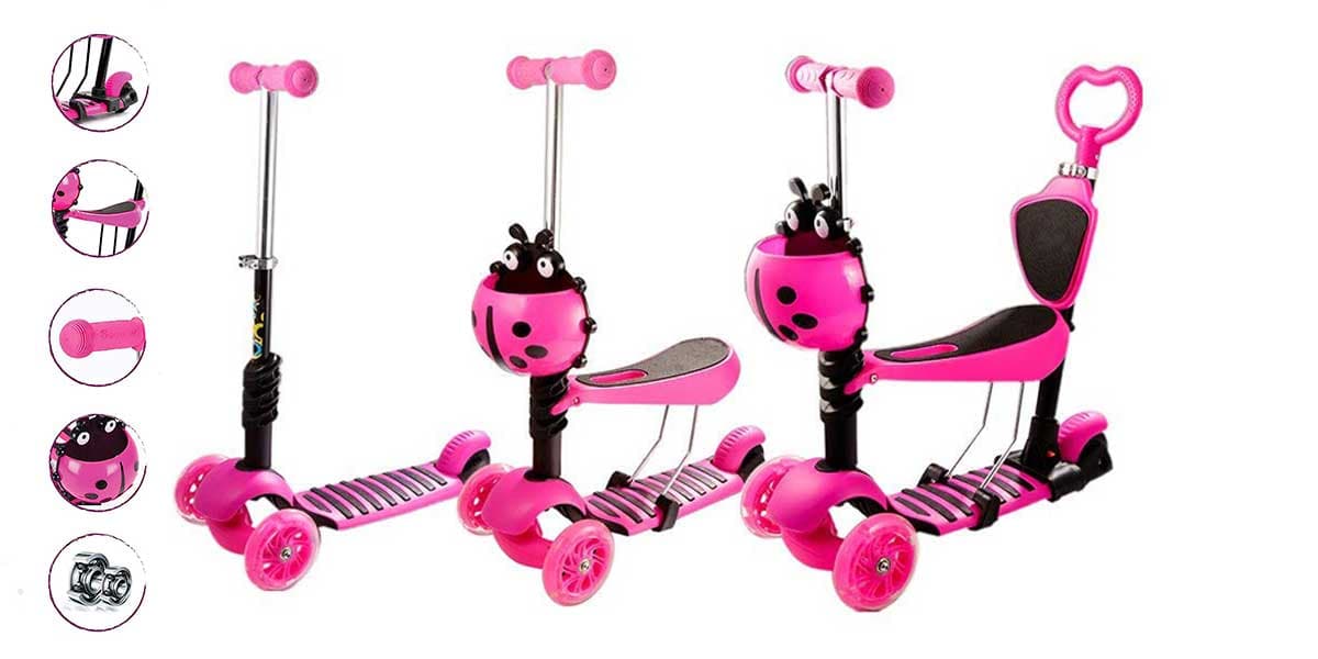 Dečiji trotinet guralica sa sedištem 3u1 Bubamara roze 652