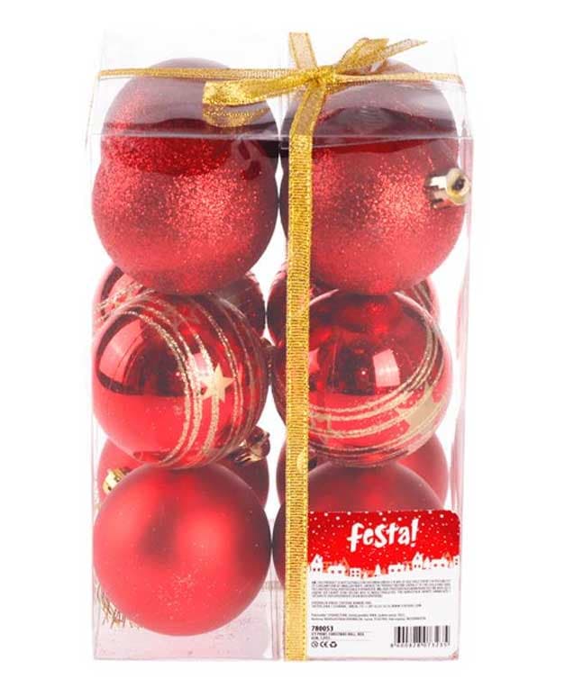 Ukrasi za novogodišnju jelku Kugle 6cm 12 kom. Crvene