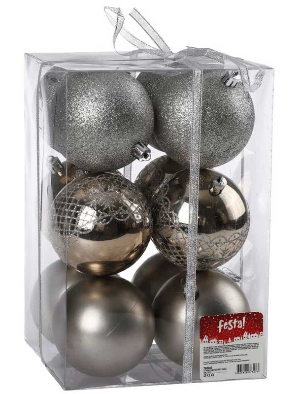 Ukrasi za novogodišnju jelku Kugle Icy Print 8cm 12kom. Srebrne