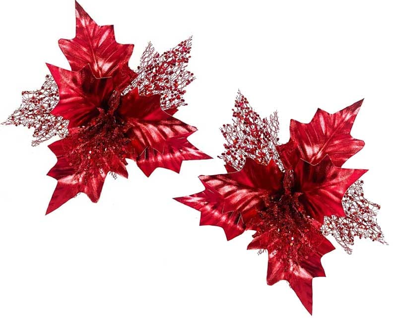 Novogodišnji ukrasi Cvet 2kom. 28cm Crveni