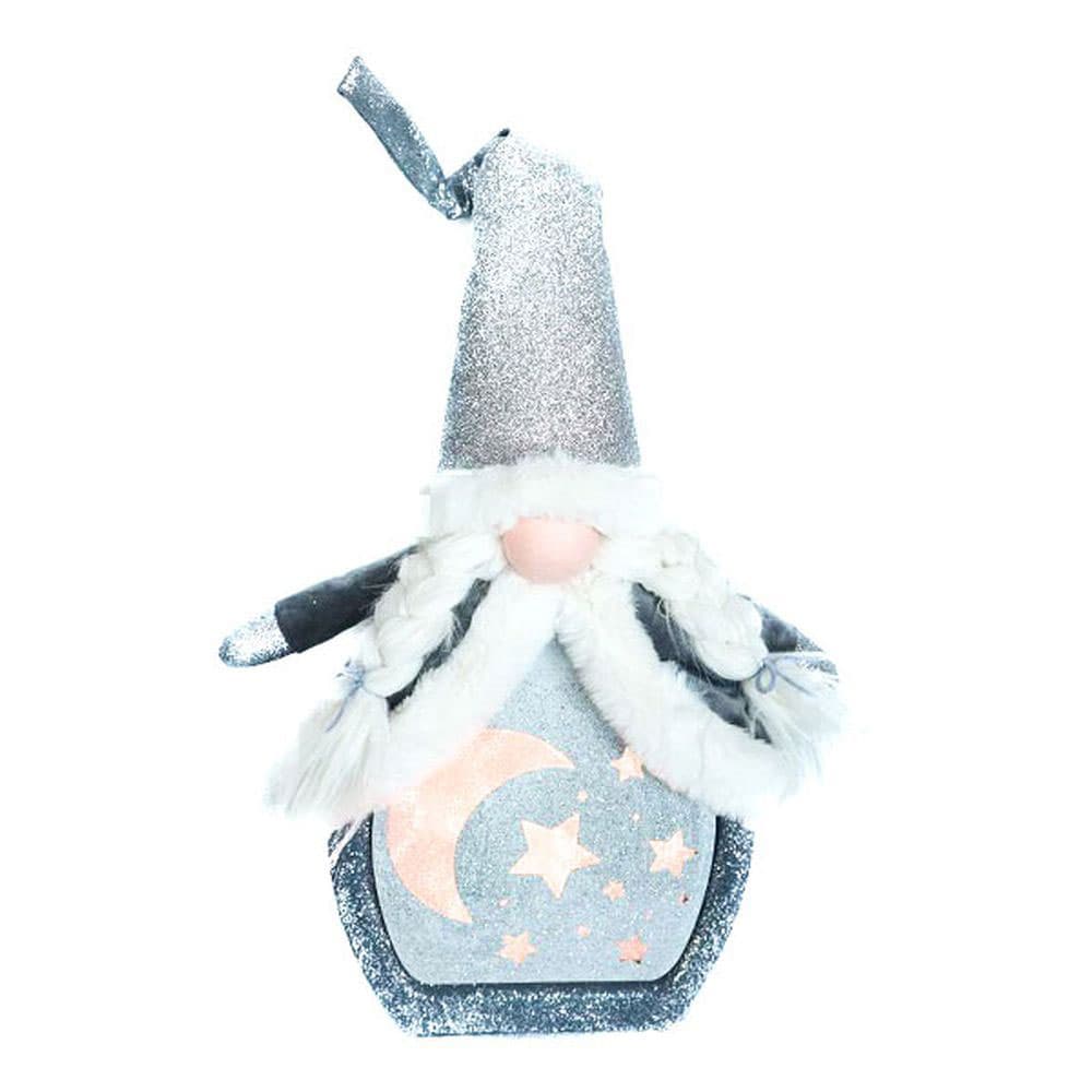 Novogodišnja i božićna dekoracija Srebrni patuljak sa LED svetlom 65cm