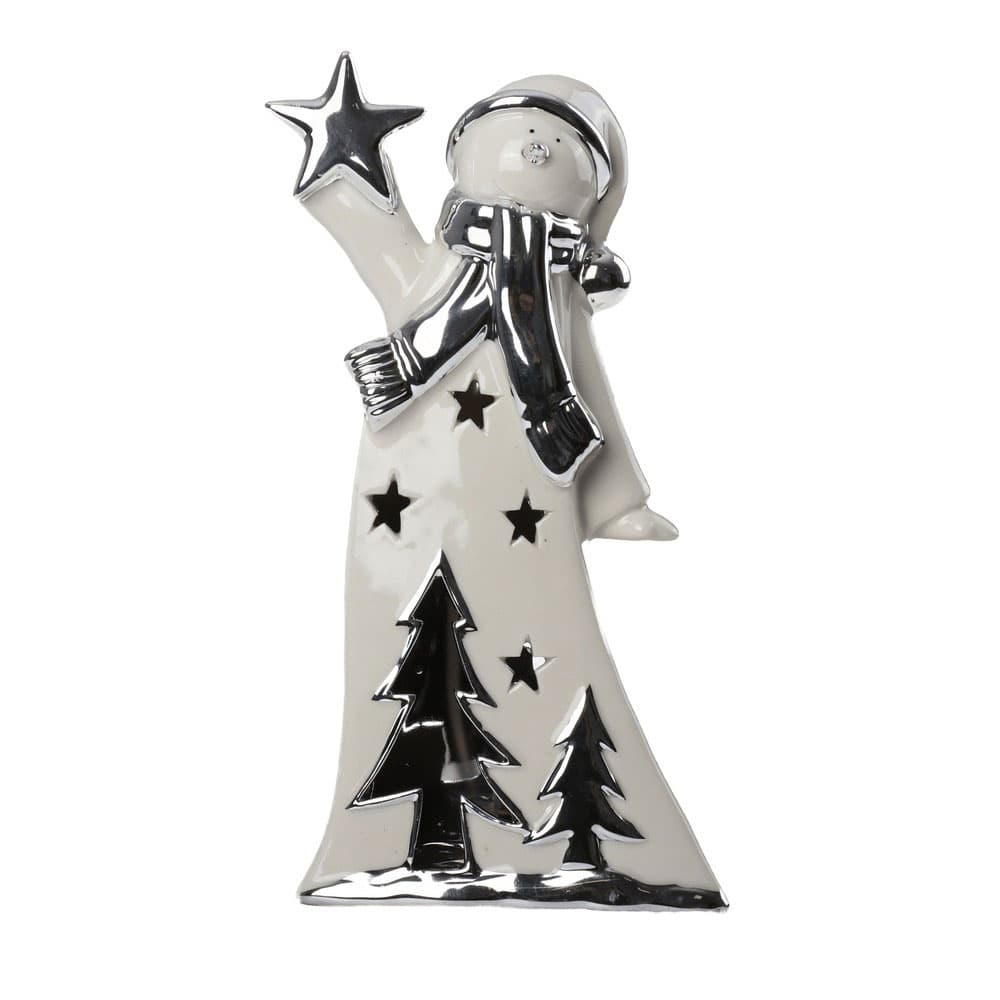 Novogodišnja i božićna dekoracija Keramička figurica 21cm sa LED svetlom Sneško sa zvezdom