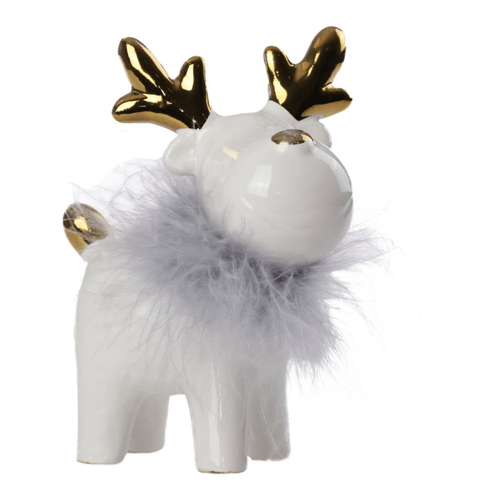 Novogodišnja i božićna dekoracija Keramička figurica 13cm Beli irvas