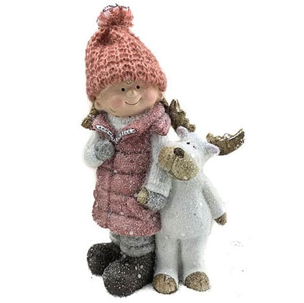 Novogodišnja i božićna dekoracija 21cm Devojčica i irvas