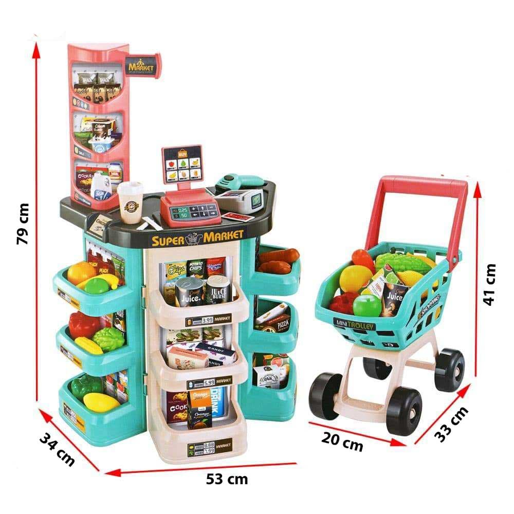 Moj Veliki Super Market sa 47 Elemenata za Opremanje Prodavnice i Kolicima