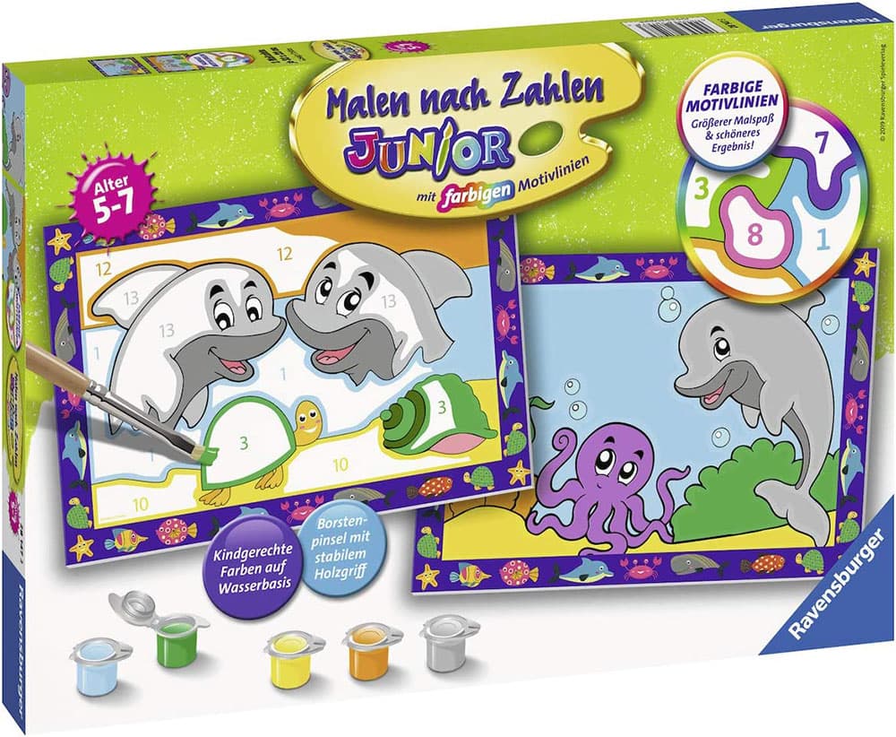 Ravensburger Bojanka po brojevima + akrilne boje Delfini 28147