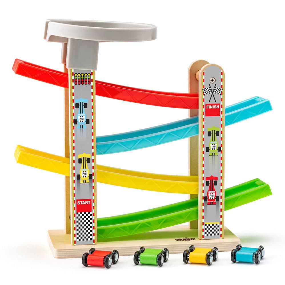 WOODY Igračka - Staza za autiće sa 4 autića 90841