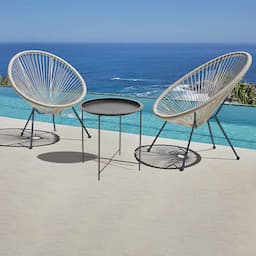 Garnitura Suriname Natur Black - 2 Fotelje i Stočić - Čelik i PE Ratan