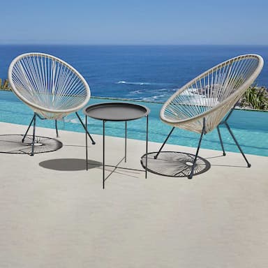 Garnitura Suriname Natur Black - 2 Fotelje i Stočić - Čelik i PE Ratan