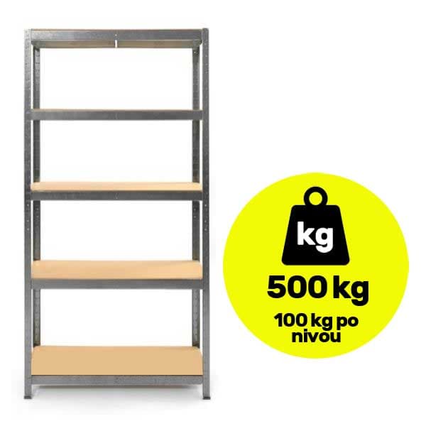 Metalna polica sa pet nivoa velike nosivosti 5x100kg 180x100x60cm