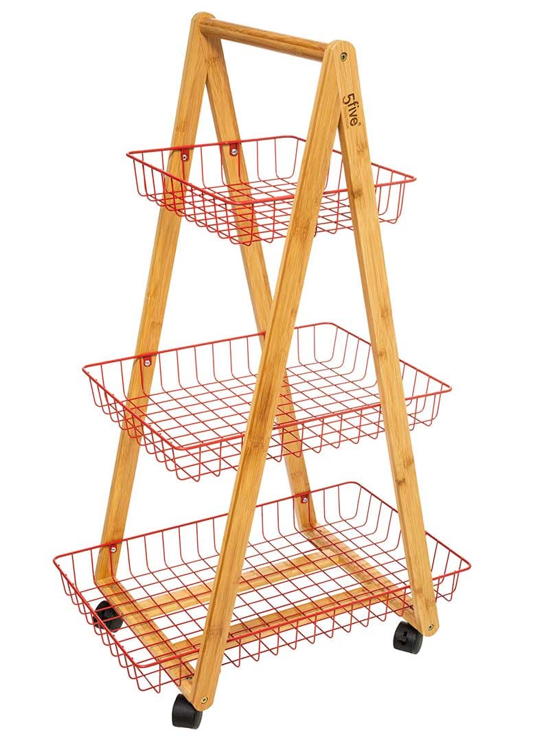 Kuhinjska Polica Merdevine Sa Točkićima Crvene Žice