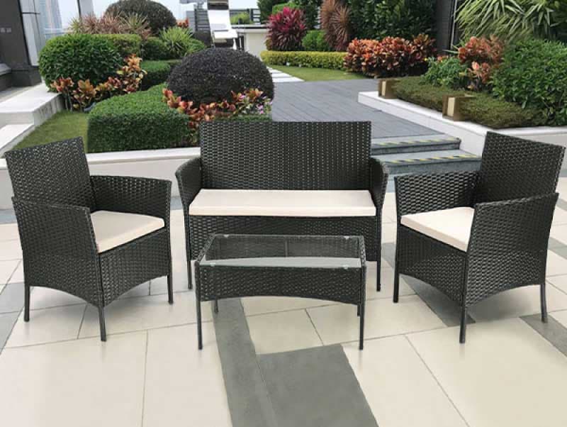 Ratan baštenska garnitura Freistil Black Dve fotelje dvosed i sto