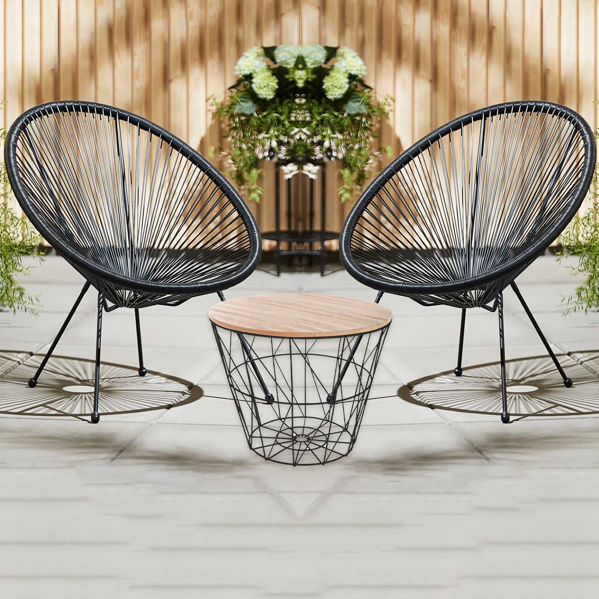 Kufi Atmosphera Black - Lounge Baštenska Garnitura - 2 Fotelje i Stočić