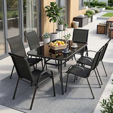 Baštenska Garnitura Fieldmann Magna Black 6 Stolica i Sto Sa Temperiranim Kaljenim Staklom
