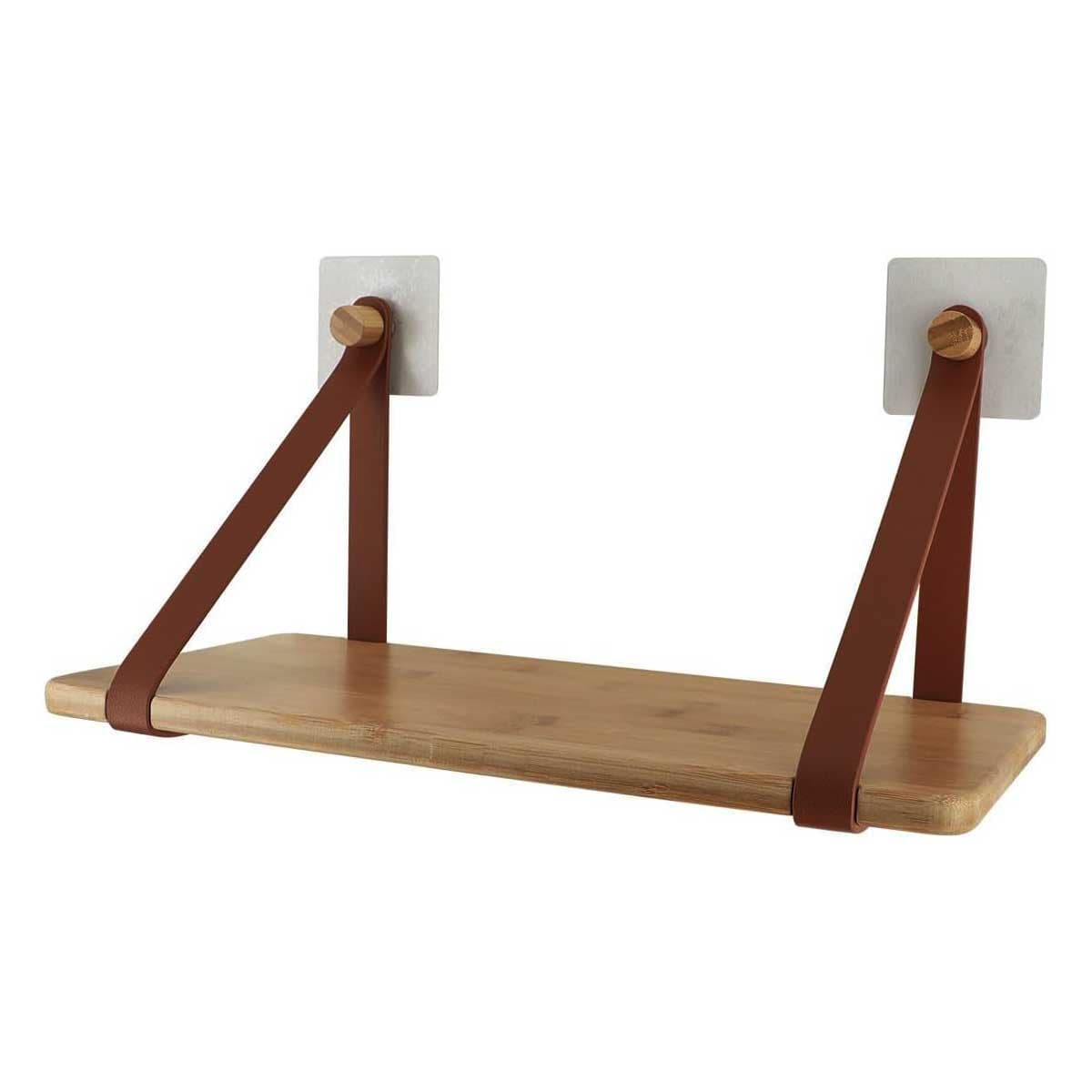 Polica Sa Braon Nosaćima od eko Kože  - Montira se bez bušenja i šrafljenja - Tendance