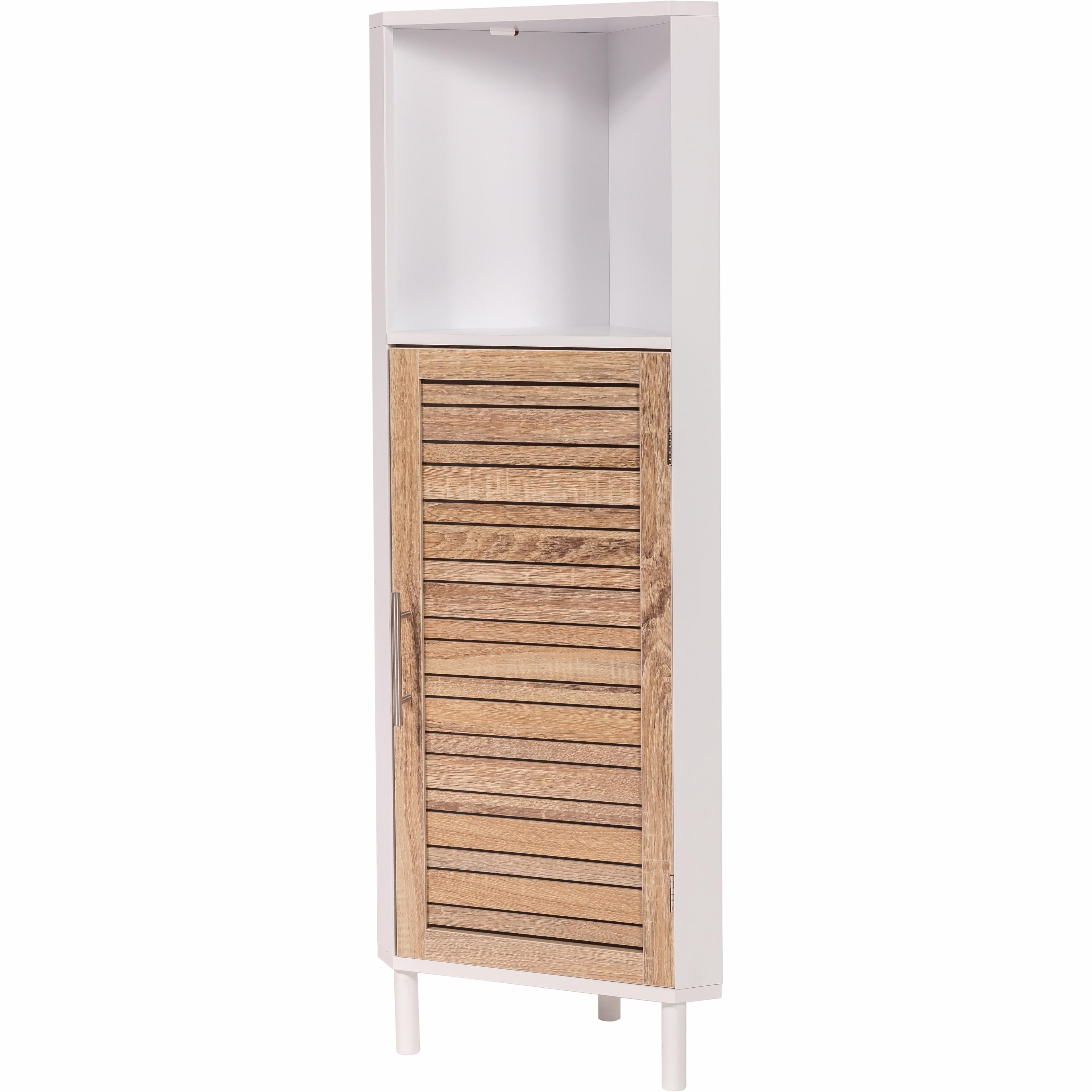 Ugaoni Ormarić Za Kupatilo Sa Vratima i Policom Stochklom 30x30x118cm Mdf Bambus Bela