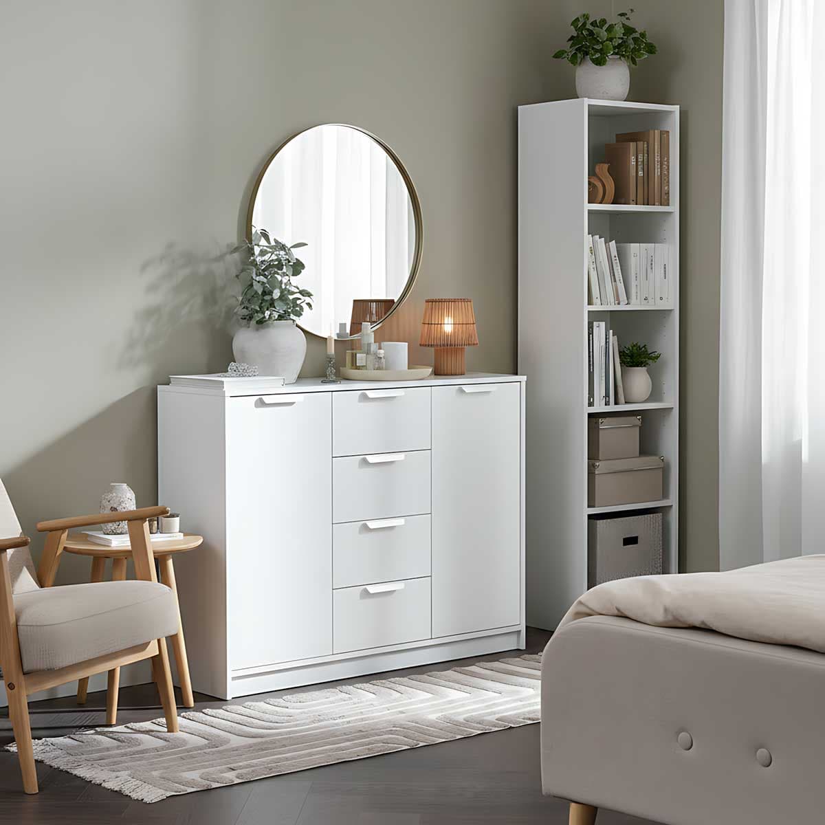 Komoda sa 4 Fioke i Dvoje Vrata Bele Boje