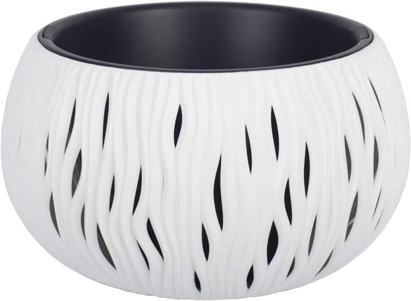 Loptasta saksija za cveće sa uloškom 29cm Bela