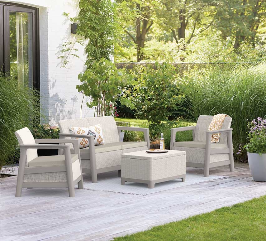 Keter Scandi Linea 2-Seater Set sa Box stolom Bež