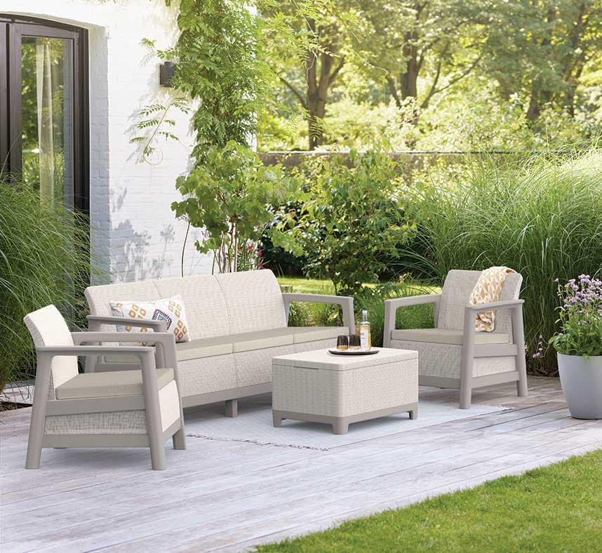 Keter Scandi Linea 3-Seater Garnitura sa trosedom i Box stolom Bež