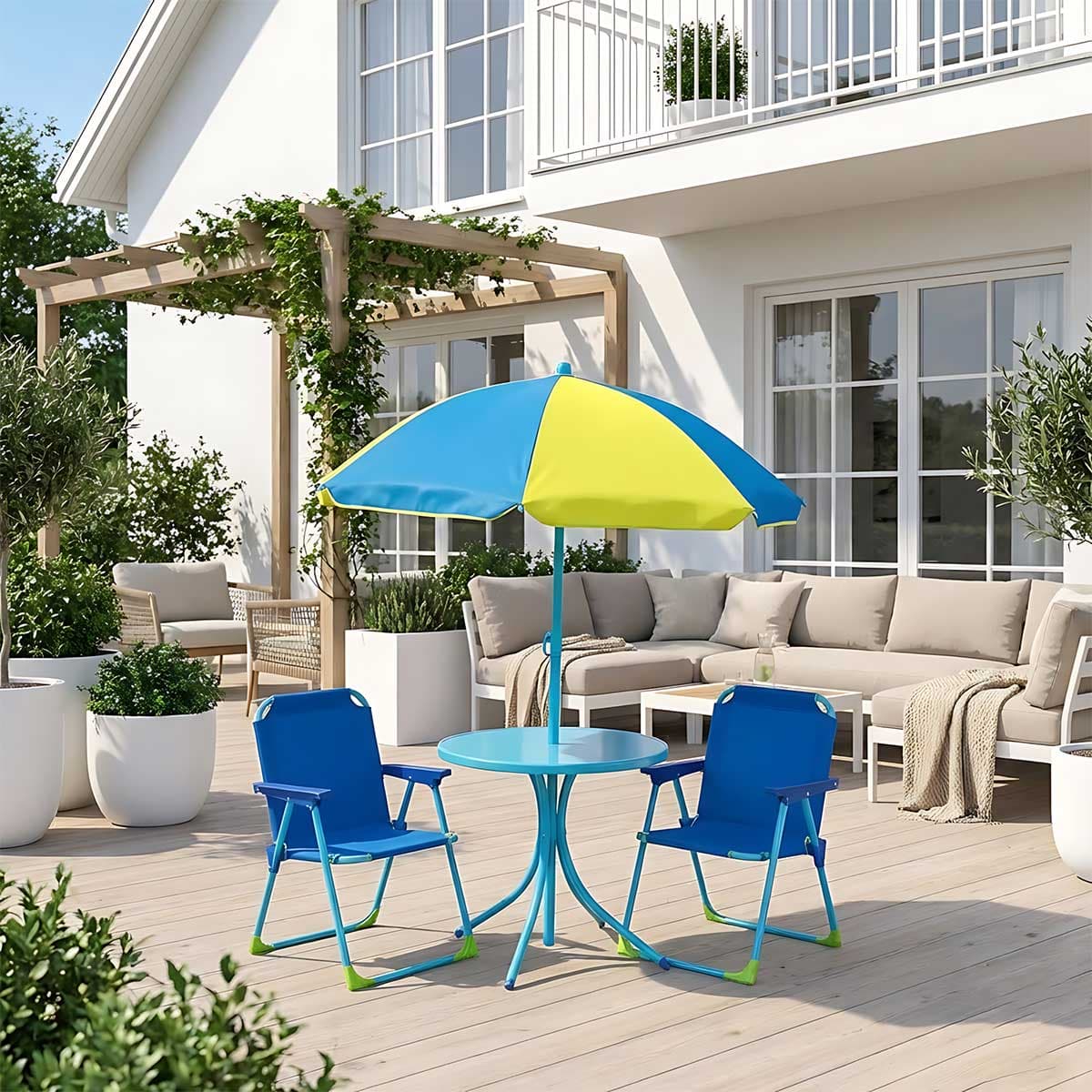 Dečija Baštenska Garnitura sa sklopivim stolicama i Suncobranom