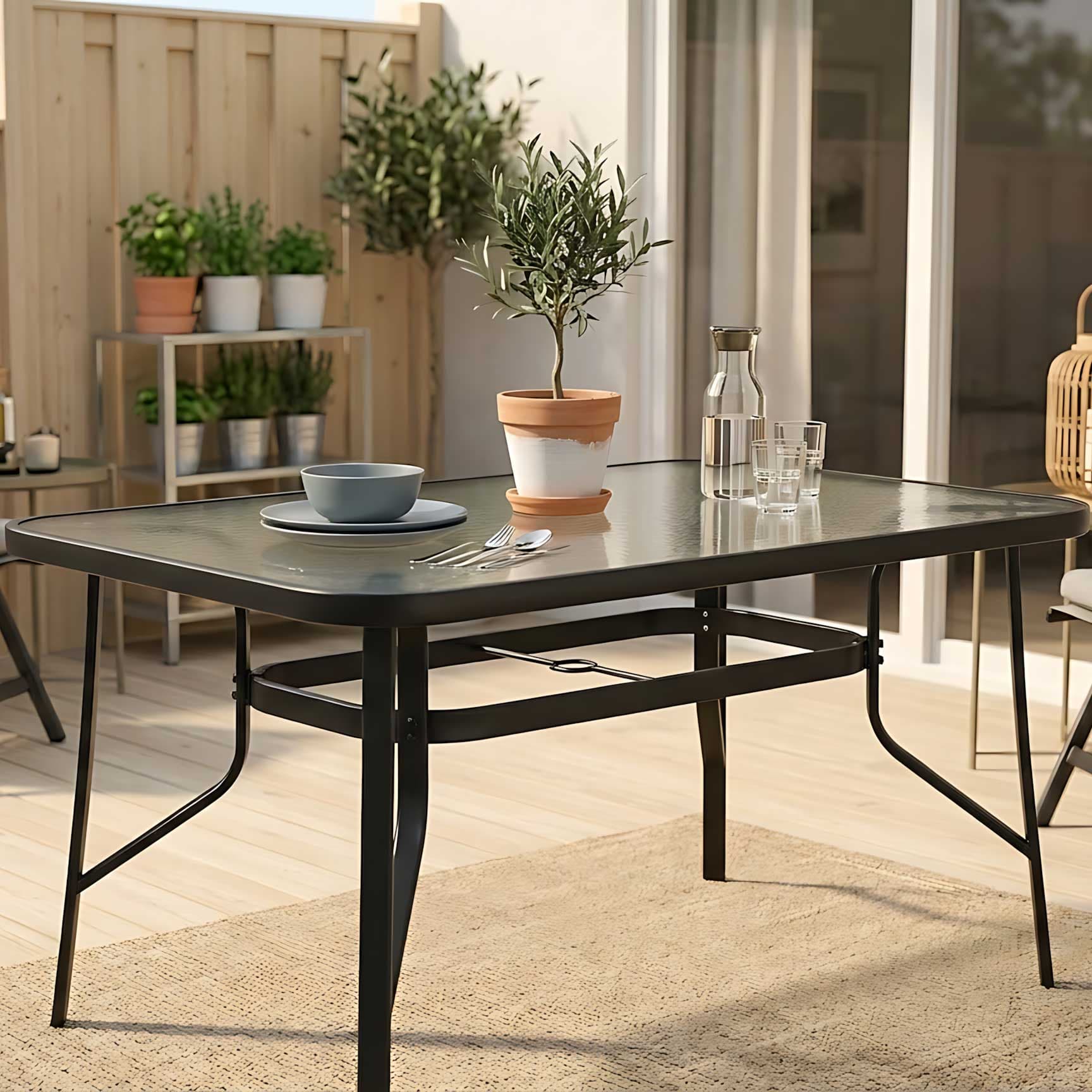 Baštenski Trpezarijski Sto Marchal Čelik - Staklo