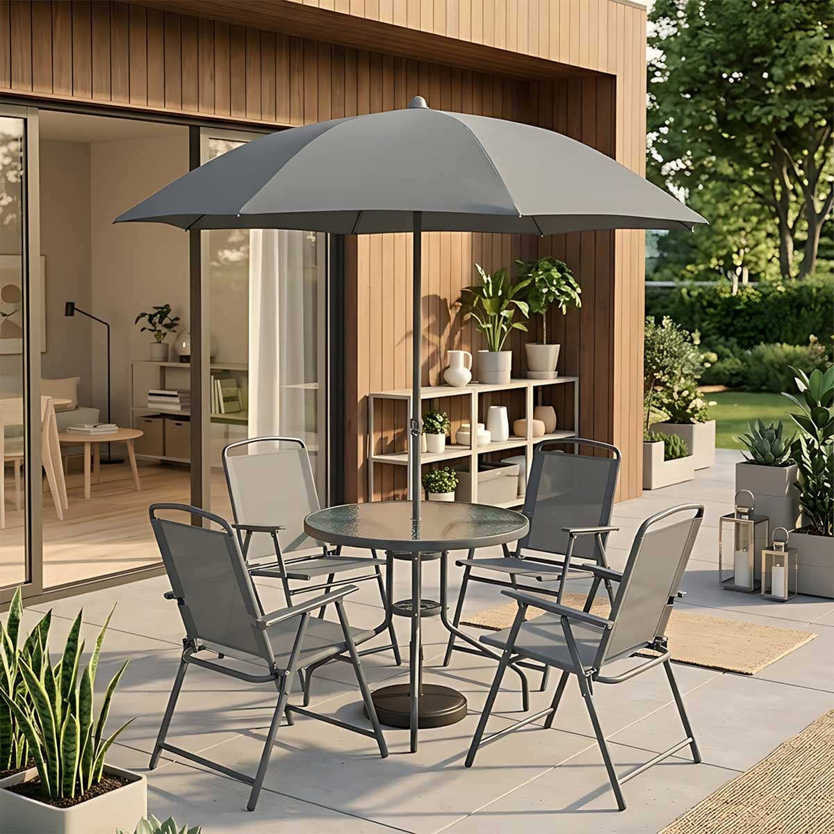 Sklopivi Baštenski Set Sa Suncobranom Kreuzberg Grey 6 u 1