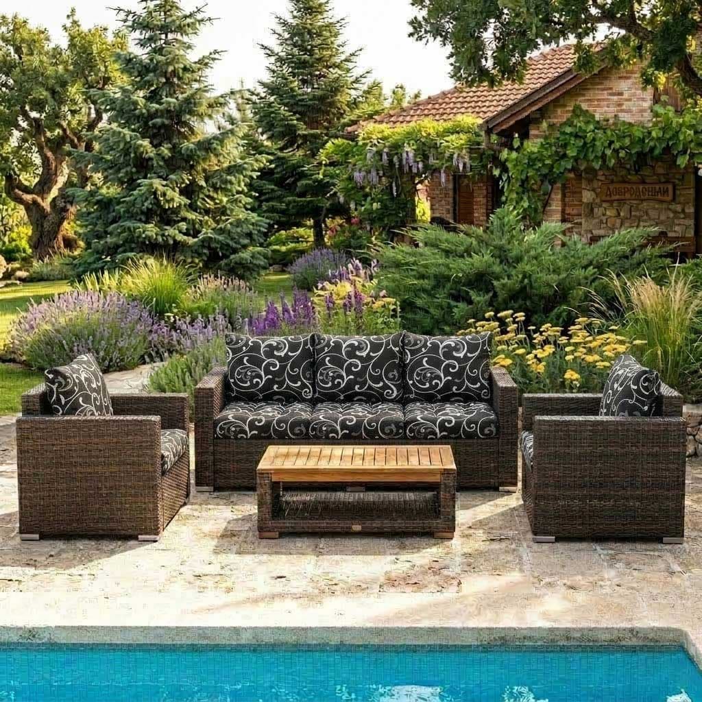 Jastuci Za Veliku Baštensku Garnituru - Trosed i Dve Fotelje BLACK ORNAMENT