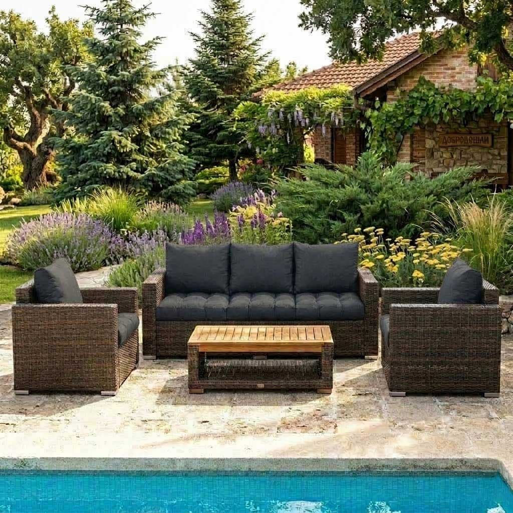 Jastuci Za Veliku Baštensku Garnituru - Trosed i Dve Fotelje BLACK