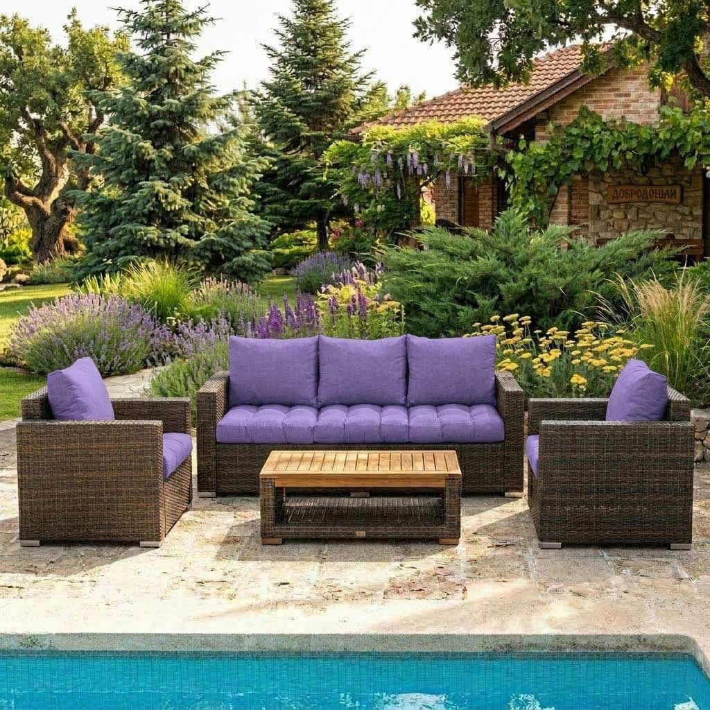 Jastuci Za Veliku Baštensku Garnituru - Trosed i Dve Fotelje LILA