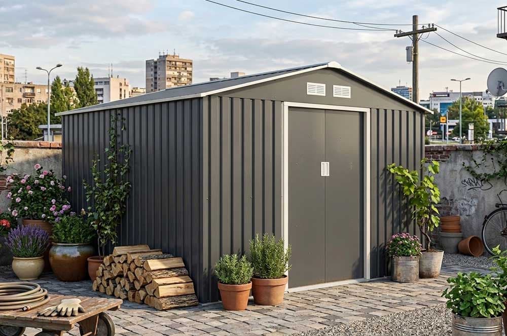 Pomoćna metalna baštenska kućica sa kliznim vratima Ferox-C 7.2m²