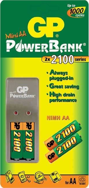 GP PowerBank Mini AA - punjač za baterije sa dve punjive baterije