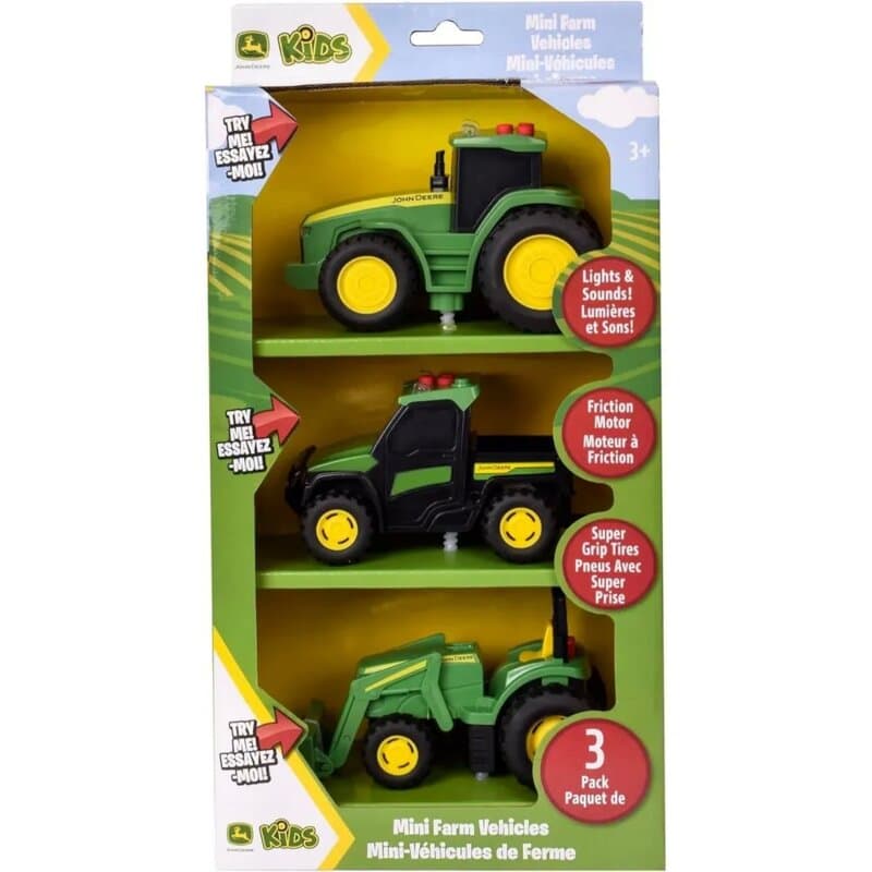 John Deere Mini Traktori - Set od 3 Igračke sa Svetlom i Zvukom