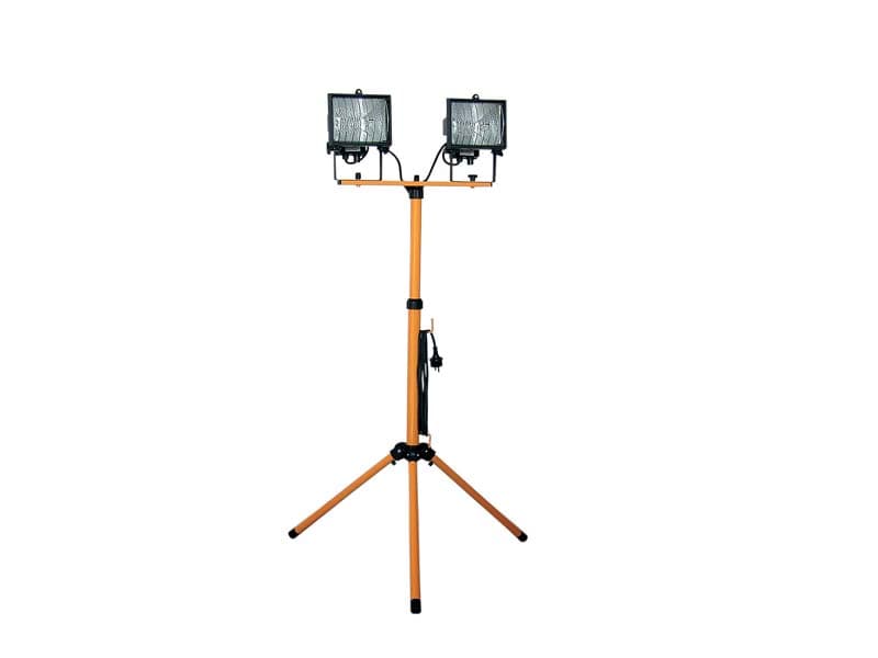 Halogeni reflektor na stativu sa sijalicom, 2x 500 W, IP44, crni/žuti stativ 