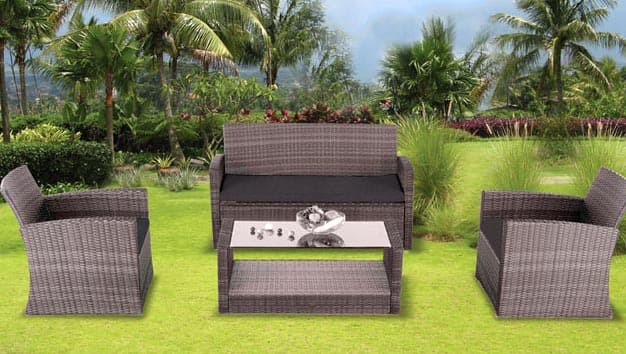 Wicker Baštenska Garnitura Barcelona - 2 Fotelje, Sofa i Sto sa staklom