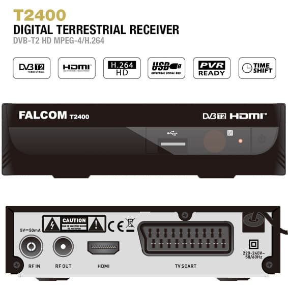 Set Top Box Digitalni prijemnik TV signala DVB-T2 Falcom T2400