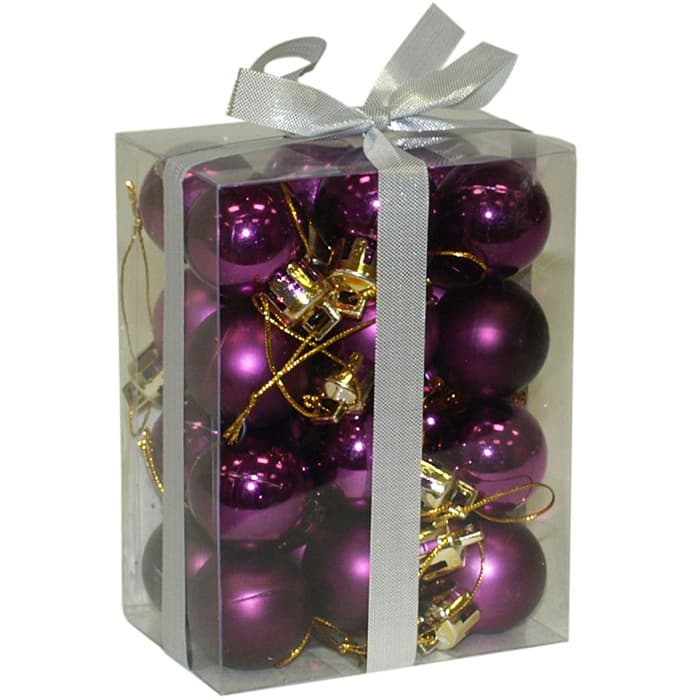 Novogodišnji ukrasi za jelku 24 kuglice ljubičaste