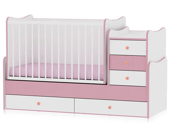 Lorelli Drveni krevetac za bebu Maxi Plus White Pink