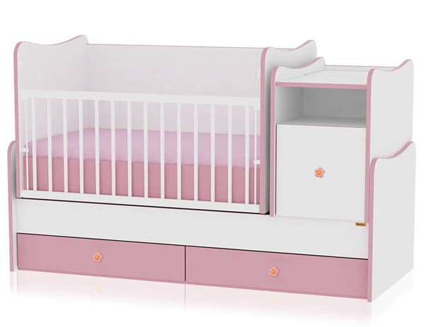 Lorelli Drveni krevetac za bebu Trend Plus White Pink