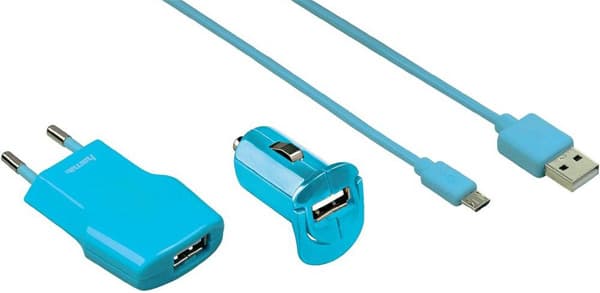 Set USB punjača - kućni i auto punjač sa microUSB kablom Picco tirkiz Hama 102009