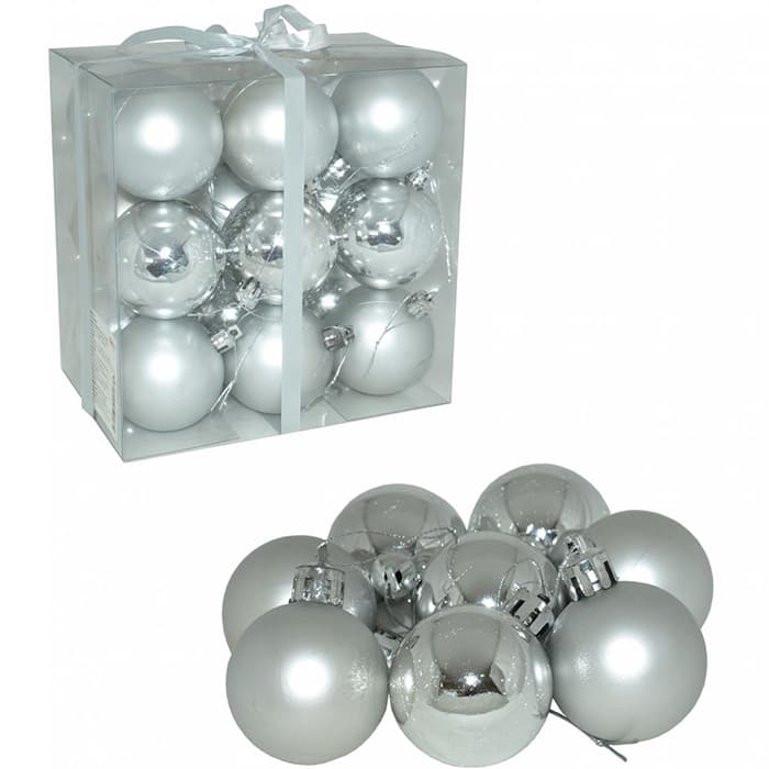Novogodišnji ukrasi Srebrne kugle za jelku 6cm 18kom