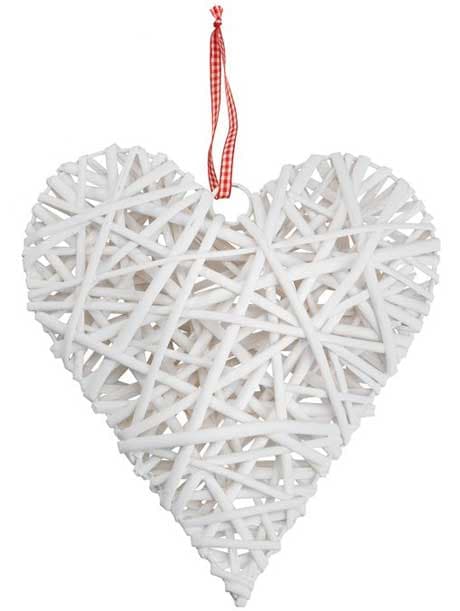 Novogodišnja dekoracija Srce od vrbe 24cm belo