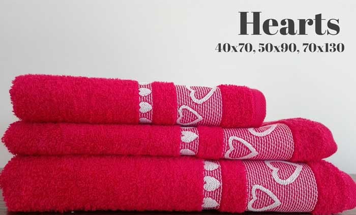 Set 3 peškira Hearts crvena 40x70 50x90 70x130
